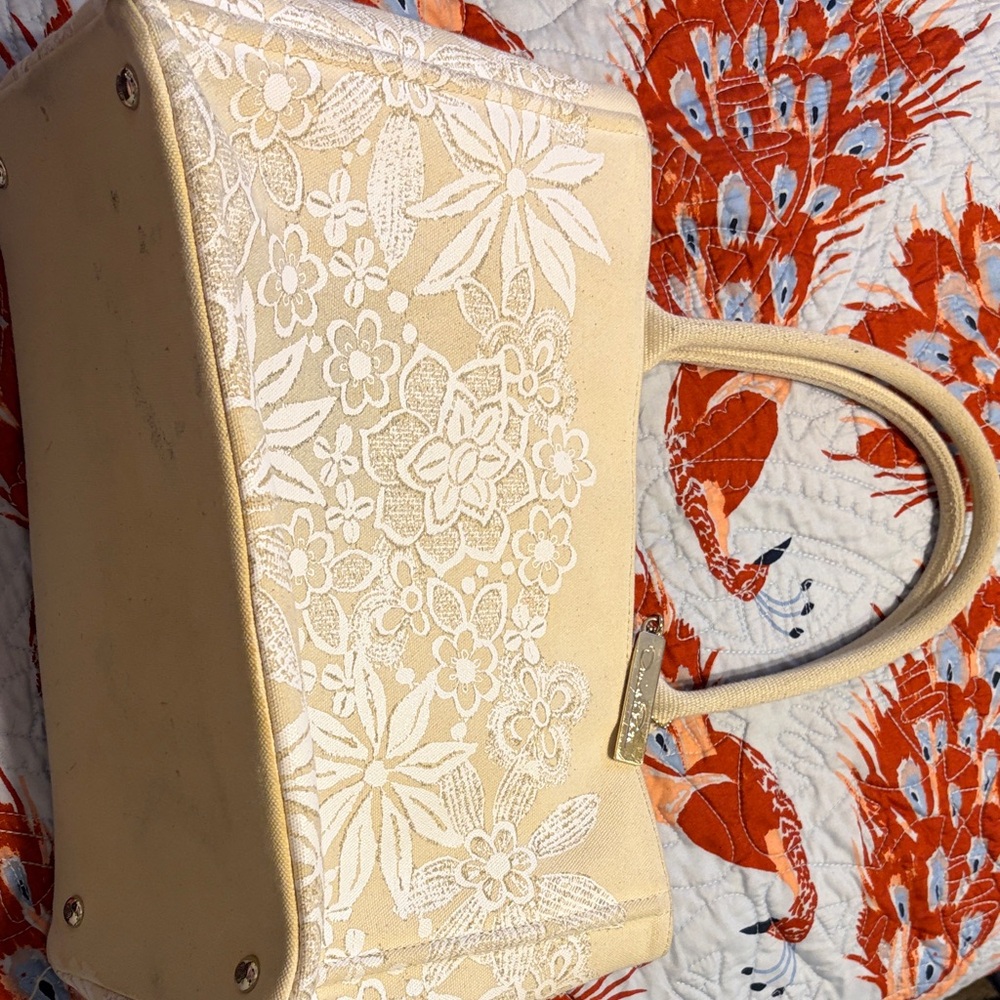 Oscar de la Renta Cream Floral Tote